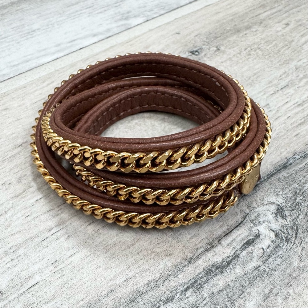Vita Brown Faux Leather Gold Chain Wrap Bracelet